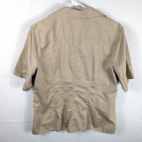 Liz Claiborne Women’s Large 100% Cotton Short Sleeve Button Shirt Khaki Beige - Picture 5 of 5